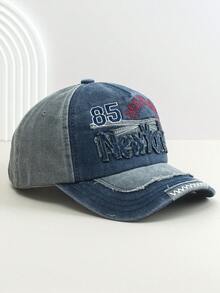 1pc Distressed Washed Letter Embroidered Baseball Cap, Men's Spring/Summer Sun Hat, Outdoor UV Protection Versatile Cap