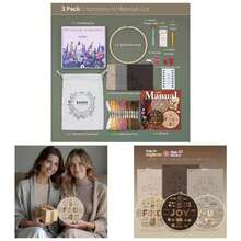 Embroidery Kit Adult Beginners, 3 - Pack 33 - Practice Samplers, Pre - Stamped Patterns, 8 - Inch Hoop, Threads Needles, Step - By - Step Guide Video, Needlework Women