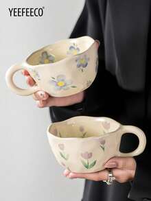 yeefeeco 1 pezzo Set tazza e piattino in ceramica, tazza da caffè e piattino con motivo floreale, tazza da tè carina e piattino, adatto per uso domestico, tè pomeridiano, ragazze e periodo di rientro a scuola