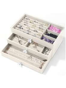 1pc, 7 Compartments 5 Layers Velvet Jewelry Box Drawer-Style Jewelry Box Ring Box Earring Storage Box Drawer-Style Jewelry Storage Box,3 Layers Clear Plastic & Velvet Drawers Jewelry Storage Box