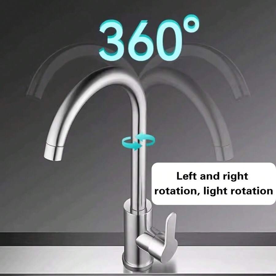 1 Set Of Faucet, Easy To Install, 360 Degree Rotating Nozzle, Convenient For Cleaning Various Corners Of The Basin, Suitable For Single And Multiple Bowl Shaped Sinks In The Kitchen Or Bar - Silver - View 1
