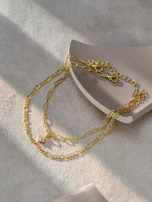 Tkool Set de 2 tobillleras, con colgante de trébol de cuatro hojas y cruz en cadena dorada, estilo de vacaciones casual y sencillo (cantidad de cadena y cuentas al azar)