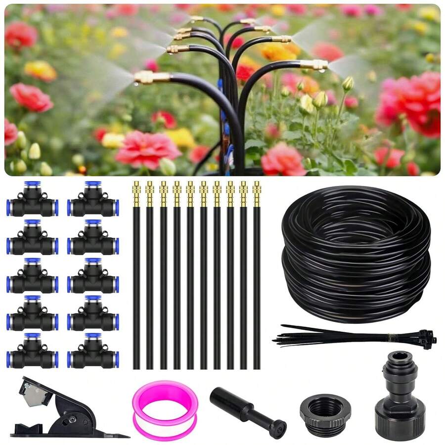 360° Adjustable Drip Irrigation System - Garden Watering System 33FT With 10 Nozzles, Drip Irrigation Kit For Garden, Yard, Lawn, Greenhouse, Plants, 5/16 Inch Hose - Black - View 1