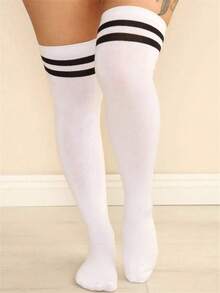1 Pair Solid Color & Striped Sexy Thigh-High Socks, Thick Knee-High Socks For Women, Y2k