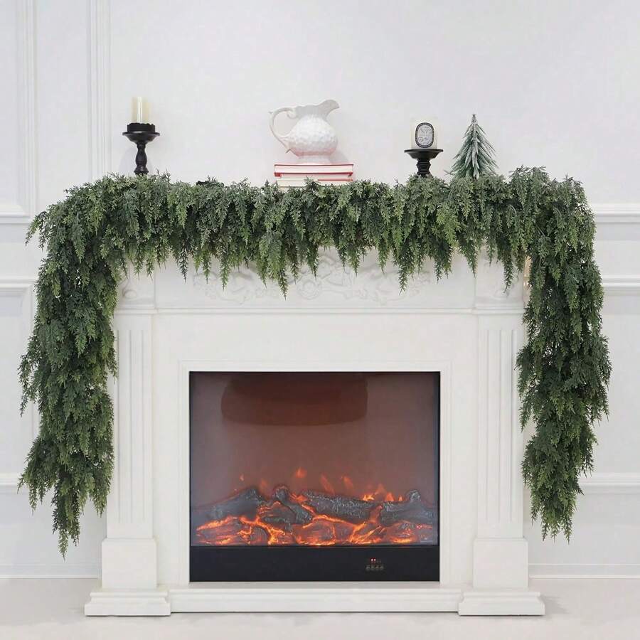9FT Christmas Cedar Garland Artificial Real Touch Thickness Realistic Greenery Pine Garland For Mantle Fireplace Outdoor Indoor Christmas Decorations Home Decor Room Decor - Multicolor - View 1
