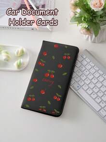 Cherry Bow Car Registration And Insurance Holder, PU Leather Glove Box Organizer,Car Registration And Insurance Holder, Auto Truck Document Wallet Travel Essentials Travel School Back To School School Supplies Holiday Holiday Essentials Vacation Accessories Passport Passport Cover Passport Holder,Ideal Gift For Car, Truck, Motorcycle And Trailer Owners, Also Great As A Christmas, New Year Gift