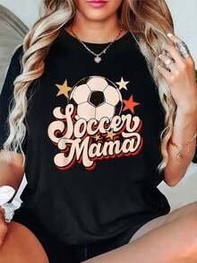 Cotton Unisex Graphic T-Shirt Retro Soccer Mama Soccer Mom Vintage Soccer Season T-Shirt Vintage Clothes Women New Fall Fashion 2025 For Women Black Tops - 黑色 - 查看 1