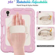 1个保护壳，兼容iPad Mini 6/Mini 7 8.3英寸”、“兼容iPad 5/6/7/8/9/10/11 9.7英寸/10.2英寸/10.9英寸/11英寸”、“兼容iPad Mini 7 2022/2024款，带笔槽、360°旋转手带和支架”、“兼容iPad Air2/Pro/5/6 9.7英寸”、“兼容iPad Mini 7 (A17 Pro) 8.3英寸 2024款”、“兼容iPad A16 11英寸 2023款（粉色+白色）” - 粉白(不含肩帶) - 查看 8