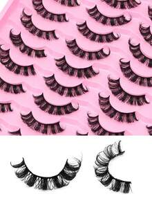 20 对全条睫毛 D 卷假睫毛蓬松仿貂毛睫毛适合日常派对约会婚礼化妆使用 - 黑色 - 查看 5