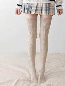 1/2/3/6双装女士过膝袜，针织链条设计，多色时尚百搭过膝袜，适合日常穿着，Y2K风格，春秋季节，舒适透气保暖 - 彩色 - 查看 6