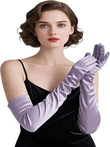 1 Pair Light Purple Satin Long Gloves, Suitable For Formal Occasions - Purple-gC14623 - View 3