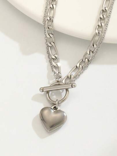 1 件时尚流行心形吊坠不锈钢项链，适合青少年男孩女孩朋克嘻哈街头饰品，适合日常佩戴