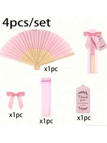 粉色木质折扇，含礼品袋和感谢卡套装，新娘竹制手扇，单身派对婚礼新娘礼物，伴娘竹制手扇，单身派对拍照道具，伴娘礼物和婚礼装饰，优雅婚礼礼物，婚礼装饰，适合派对和活动，夏季配饰，女士折扇 - 彩色 - 查看 7