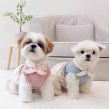 1 pieza Vestido para mascota, vestido sin mangas con estampado floral romántico con bufanda, cálido y lindo, adecuado para perros pequeños como poodle, teddy, bichón frisé, para todas las estaciones