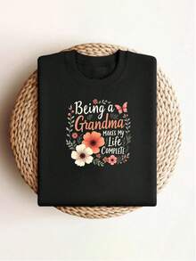 Exquisita camiseta con estampado de letras florales y mariposas para mujer, cómoda camiseta casual de manga corta con cuello redondo, adecuada para primavera y verano, artículos de moda y personalizados.Tamaño extra grande - Negro - Ver 2
