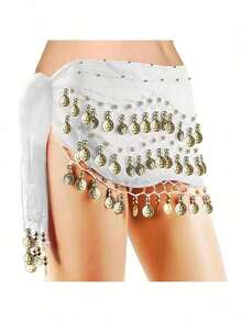 1pc Belly Dance 98 Coins Waist Chain, 3-Layer Dance Gold Coin Waist Belt, Dance Practice Hip Scarf