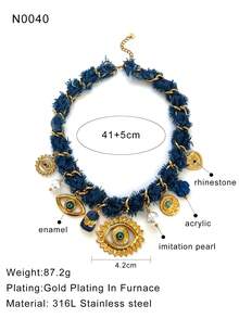 1 件奢华绳结不锈钢眼、心、蝴蝶多吊坠 DIY 手工编织项链，适合女性宴会、派对、聚会、日常穿着、节日礼物 - 金色 - 查看 14