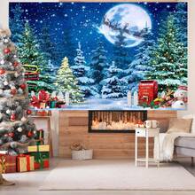 1 Stück Weihnachts-Nacht Winterwunderland Thema Wandteppich Banner 82.7 * 59.1/59.1 * 39.4/39.4 * 29.5 Inches Winterliche Weihnachts-Nacht Dekoration für Weihnachtsfeier, Silvester, Fotografie Requisiten, Fotostudio Requisiten, Restaurant Dekorationen, Party Dekorationen - Verschiedenfarbig - Übersicht 2