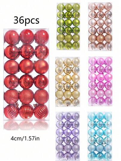 36pcs 4cm Christmas Party Decorative Balls, Christmas Hanging Balls, Plastic Painted Balls, Suitable For Christmas Tree, Home, Room, Bedroom, New Year Decoration, Outdoor, Holiday Party, Christmas Gifts, Merry Christmas, Happy New Year
