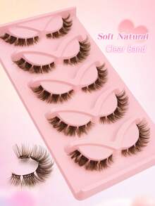5 Pairs Brown Cat Eye False Eyelashes, Transparent Thin Stem, Brown Faux Mink Lashes, Fluffy Criss-Cross Comfortable Full Strip Reusable Natural Look Eyelashes For Makeup - Cat Eye Lashes - View 7