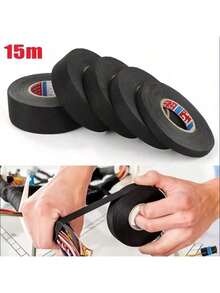 15米黑色汽车胶带,耐热降噪阻燃胶带,汽车线束保护胶带,车辆线束绝缘固定胶带,耐高温不燃汽车电路保护配件,适用于汽车电气线路、发动机和排气系统,钢丝胶带,电工绝缘胶带,线束胶带,耐热电工胶带,布基胶带 - 黑色 - 查看 9