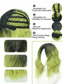 女士合成假发黑绿渐变水波纹齐肩卷发爆炸头染万圣节角色扮演假发 - 彩色 - 查看 7