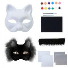 1Set Halloween DIY Animal-Themed Party Mask Making Set- Blank Cat & Fox Half-Face Masks With Colorful Felt Sheet, Mesh Grids, And Accessories For Painting & Decoration - Ideal For Parties, Festivals, Costume Balls, And Performances - Multicolor - View 18