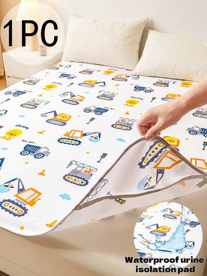 Almohadilla impermeable para orina con diseño de vehículos de construcción divertidos, impresión de dibujos animados, adecuada para cama de niños, guardería, alfombra de mascotas, cojín de sofá, con diseño de amarre antideslizante, 50x70cm/70x150cm/110x150cm