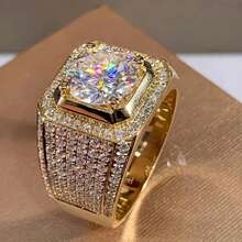 Fashion Alloy Bracelet With Synthetic Cubic Zirconia, Unisex Style, Square Halo Design, Non-Plated Engagement Ring, Sparkling Crystal Wedding Ring, Suitable For Both Men And Women - 金色 - 查看 1