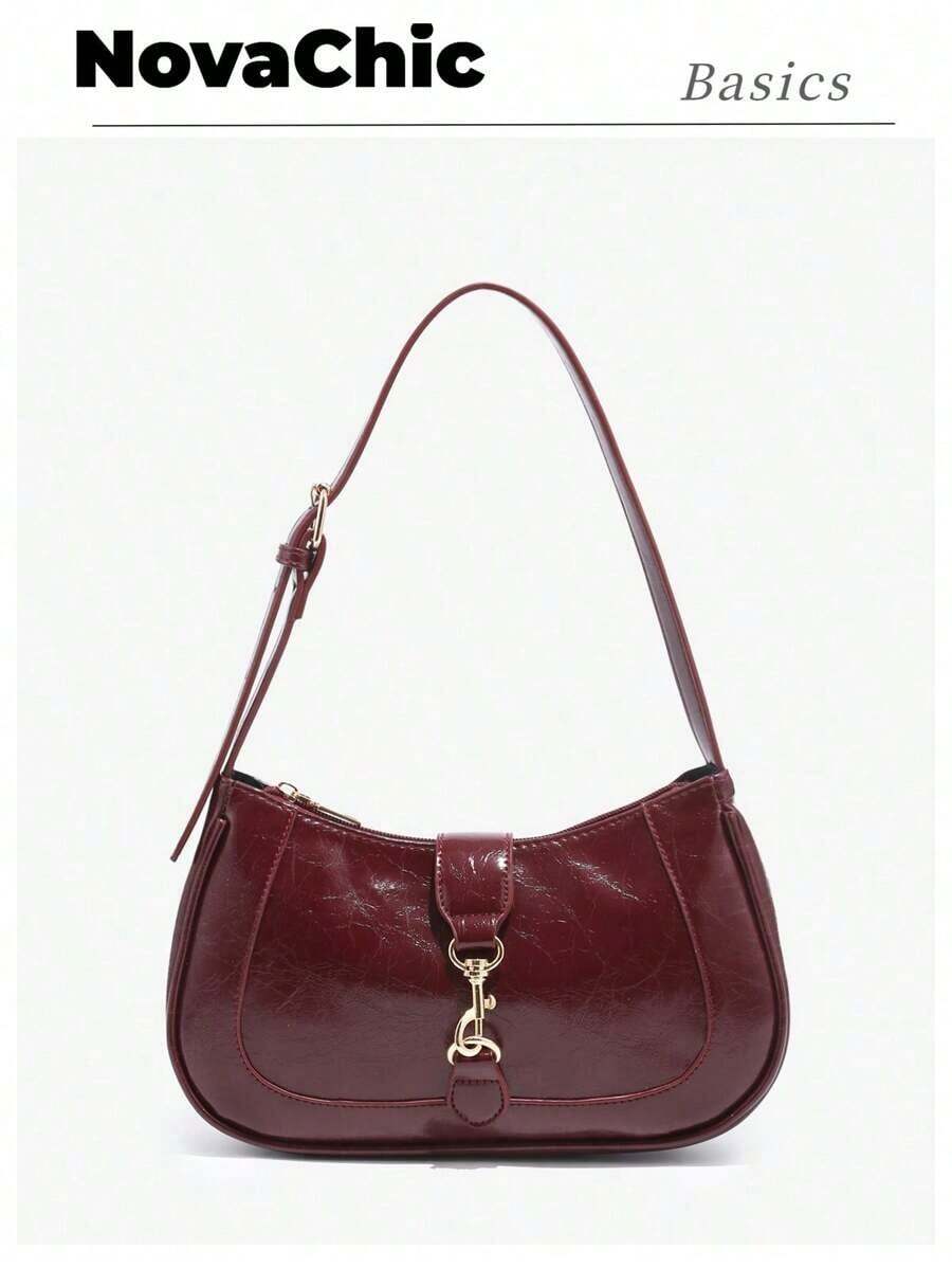 Novachic,1pc Retro Minimalist Hook Decor Adjustable Shoulder Strap Crescent Shape Bag, Suitable For Date, Outing, Party - Red - View 1