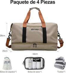 Maleta Deportiva,Compartimento para Zapatos y Bosillo Impermeable,Incluye bolsa de maquillaje,toalla y bolsa organizadora de regalo,Mujer y Hombre,para Viajes,Gym (B-Rosa) - D-Caqui - Ver 4
