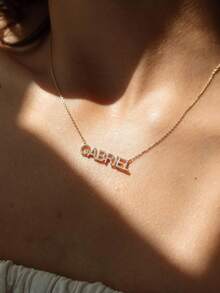 定制文字项链，嘻哈风格个性化吊坠项链，女士珠宝，尼龙吊坠项链，定制文字首饰，送给情侣、朋友和父母的完美礼物，银色时尚，秋季时尚，休闲简约，简约，中性，时尚定制，个性化，独特，送给女友、母亲、家人的理想礼物，母亲节礼物 - 風格2滿鑽項鍊 - 查看 4