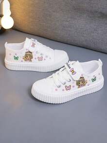 1 Pair Kids Cartoon Print High Top Canvas Sneakers, Unisex Indoor & Outdoor Athletic Shoes,Girls' Low-Top Cartoon Canvas Sneakers, Fashionable, Thin Fabric Shoes, New Style, Children's Versatile Outdoor Casual Sports Shoes