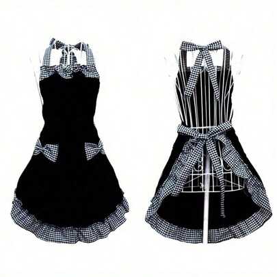 Vintage-Style Adjustable Apron With Red & White Checkered Bow Pocket, Durable Polyester, Perfect For Cooking, Baking & Easter Kitchen Wear, Baking Attire | Vintage Apron | Durable Apron