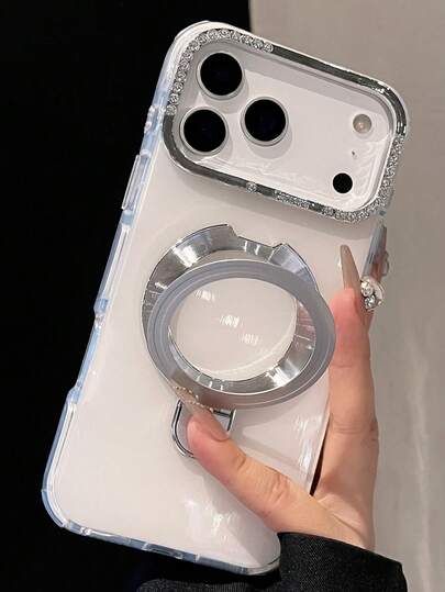 奢华彩色果冻水钻镜头磁力支架手机壳适用于 17 Air 16 15 14 13 Pro Max Plus 简约防污防震防摔后盖