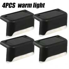 4/8/12 件太阳能楼梯灯，户外楼梯照明，半嵌入式安装，光传感器控制，镍电池，塑料灯罩，太阳能充电，可拆卸灯具，含硬件