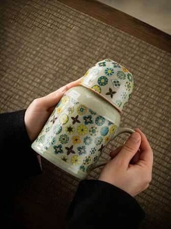 1 Set Ash Gray Cracked Ceramic Teapot With 1 Cup And 1 Lid, Retro Small Insulated Teapot, Ceramic Infuser Teapot, Office Water Cup, Suitable For Gifts Or Home Use