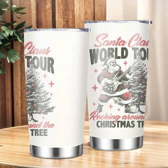 1 pieza Vaso aislado de acero inoxidable de 20 onzas, Papá Noel tocando la guitarra, Navidad rock, Ambiente festivo súper fuerte, Una buena opción para uso personal o para regalar, Regalo navideño.