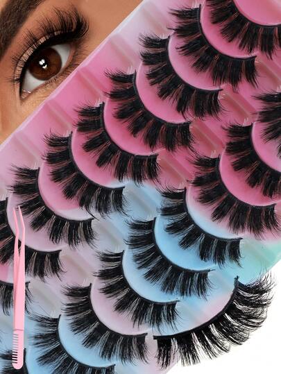 10 Pairs False Lashes 3D Mink Lashes Fluffy Dramatic Thick Volume Eyelashes Natural Lashes Fake Lashes Makeup