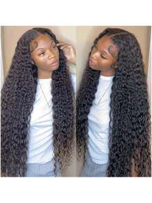 Water Wave Curly Wig 34 Inch Lace Front Wig Pre-Pulled 150% Density Brazilian Wet Wave Wig, Lace Front Wig With Pre-Pulled Water Wave Front Wig, Women's Deep Wave Lace Wig, Suitable For All Occasions, Long Hair Wigs For Women, Pre Plucked Lace Front Wig, Black Wig Lace Front, Party Wig, Special Occasion Wig, Natural Look Wig, 13x4 Transparent Lace Front Wig Water Wave Curly Wig For Women Pre Plucked With Baby Hair(Bob Wigs 8-16 Inch)