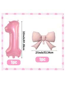 2pcs/Set 32-Inch Large Pink Number & Bow Foil Balloon Set, Suitable For Birthday Party, Outdoor Events, Anniversary, Holidays, New Year Party Wall Decor - Pearlescent Pink Butterfly Balloon Set - View 4