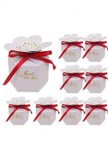 10pcs Gold Foil Cherry Blossom Wedding Favor Boxes, Flower Petal Candy Boxes, Wedding Candy Boxes, Birthday Gift Paper Boxes