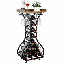 Wine Rack Freestanding Floor, Mini Bar Table Wine Holder Stand Liquor Cabinet With Glass Holder Wood Tabletop 14 Bottles Floor Wine Storage For Home Bar Kitchen Living Room