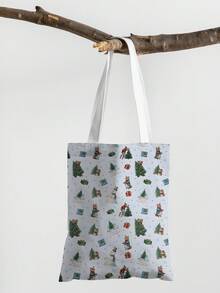 1 Stück Weihnachtsbaum Muster Tragetasche, große Kapazität Schultertasche, Damen Lässig Handtasche, Segeltuch Tragetasche geeignet für Arbeit, Schule, Einkaufen