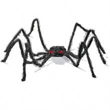 PREXTEX Halloween Spider With Light Up Eyes LED Lights Decorations 4 Ft Hairy Spider Prop With Giant LED Red Eyes Halloween Decor For Indoor Outdoor Golf Cart Wall Door Hanger