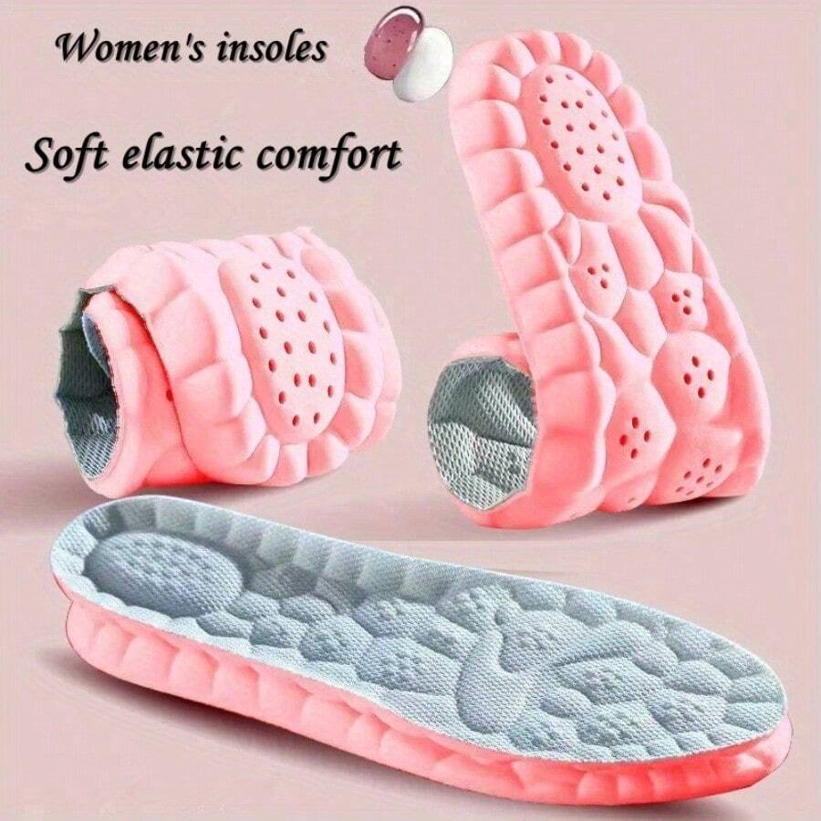 1pair Women's Comfort Insoles, Soft Elastic Breathable Inserts, Customizable Size For Sports & Casual Shoes, Sweat-Absorbent, Pink - Available In Sizes 35-45 (9-10.63 Inches)
