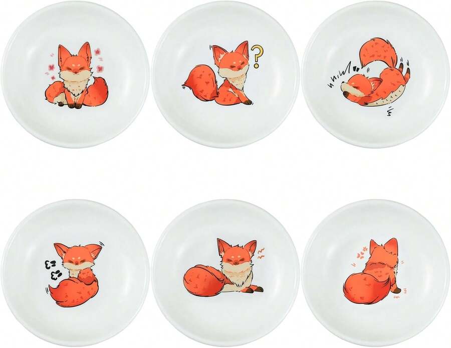 Super Cute Cartoon Animal Ceramic Sauce Dishes, Seasoning Dishes, Little Cat Dog Bird Feeding Bowls, Sushi Soy Dipping Bowls, Appetizer Plates, Dessert Plates, Set Of 6-Fox-3.5 Inch,18562370 - Rose Red - View 1