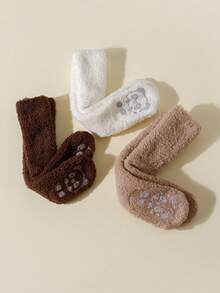 3 Pairs Baby Thick Fleece High Socks, Panda Grip Bottom Floor Socks, Warm For Autumn/Winter, Suitable For Below 5 Degrees - Multicolor - View 14