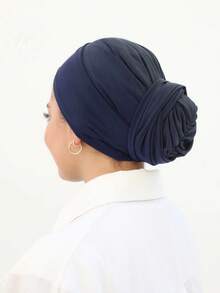 1件装女士经典纯色优雅单层即戴式垂褶头巾，时尚优雅长款垂褶头巾，防滑透气柔软莫代尔针织面料，适合日常瑜伽、运动、户外穿着。