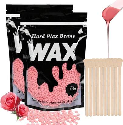 Geerow 脱毛ワックス 鼻毛ワックス 200g 敏感肌に優しい 低刺激 顔、鼻毛、眉毛、胸、脇毛の脱毛、あごビキニ、あごビキニ、唇、腕、足、あご 全身脱毛 ハードワックス ビーズ、脱毛 女性 男性 ユニバーサル 鼻毛ワックス 粒状(2袋+スティック10本、ローズの香り) p6554